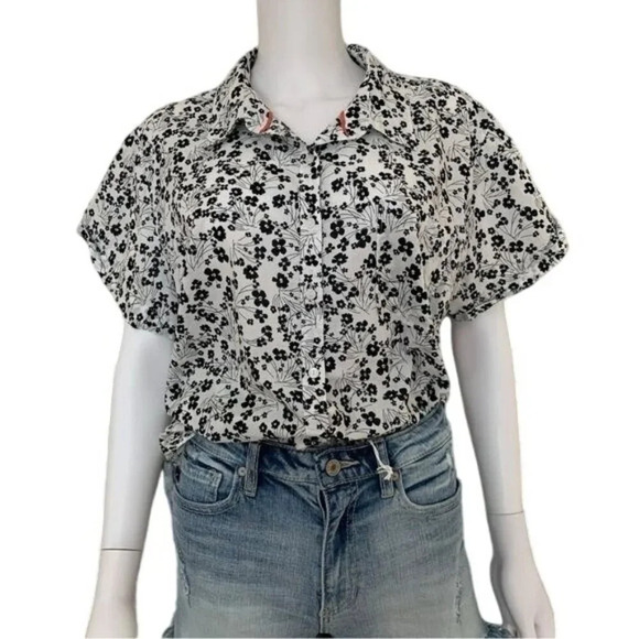 Wonderly Black and White Floral Camp Top Size XXL - Picture 3 of 4